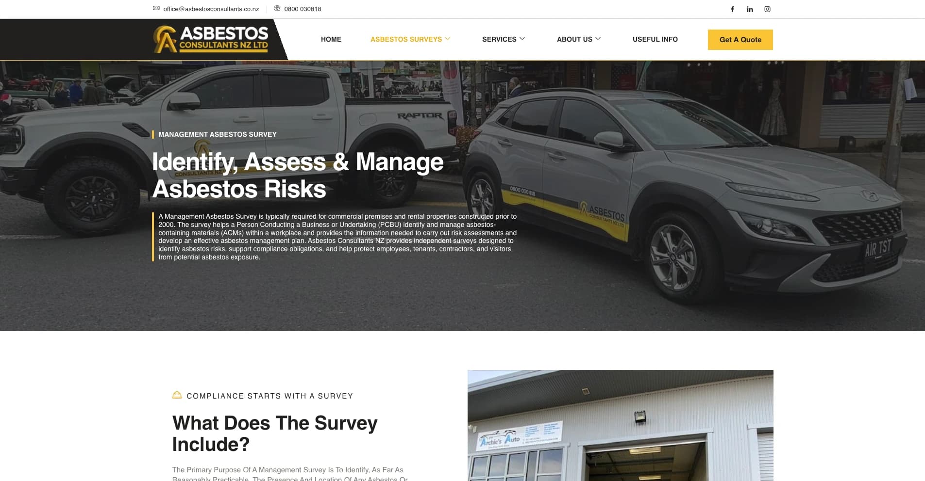 Asbestos Consultants NZ professional services website - view 2