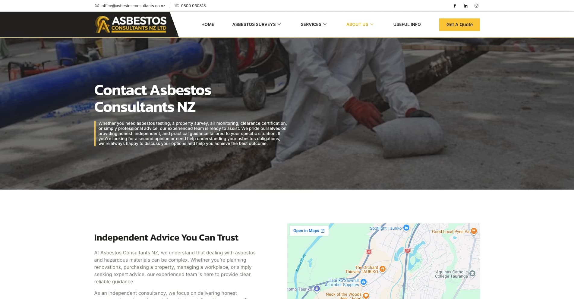Asbestos Consultants NZ professional services website - view 4