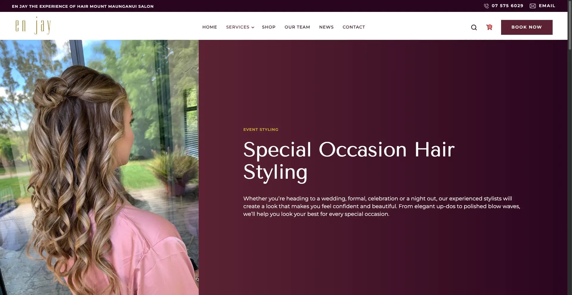 En Jay Hair Salon website displayed on a desktop screen - view 2