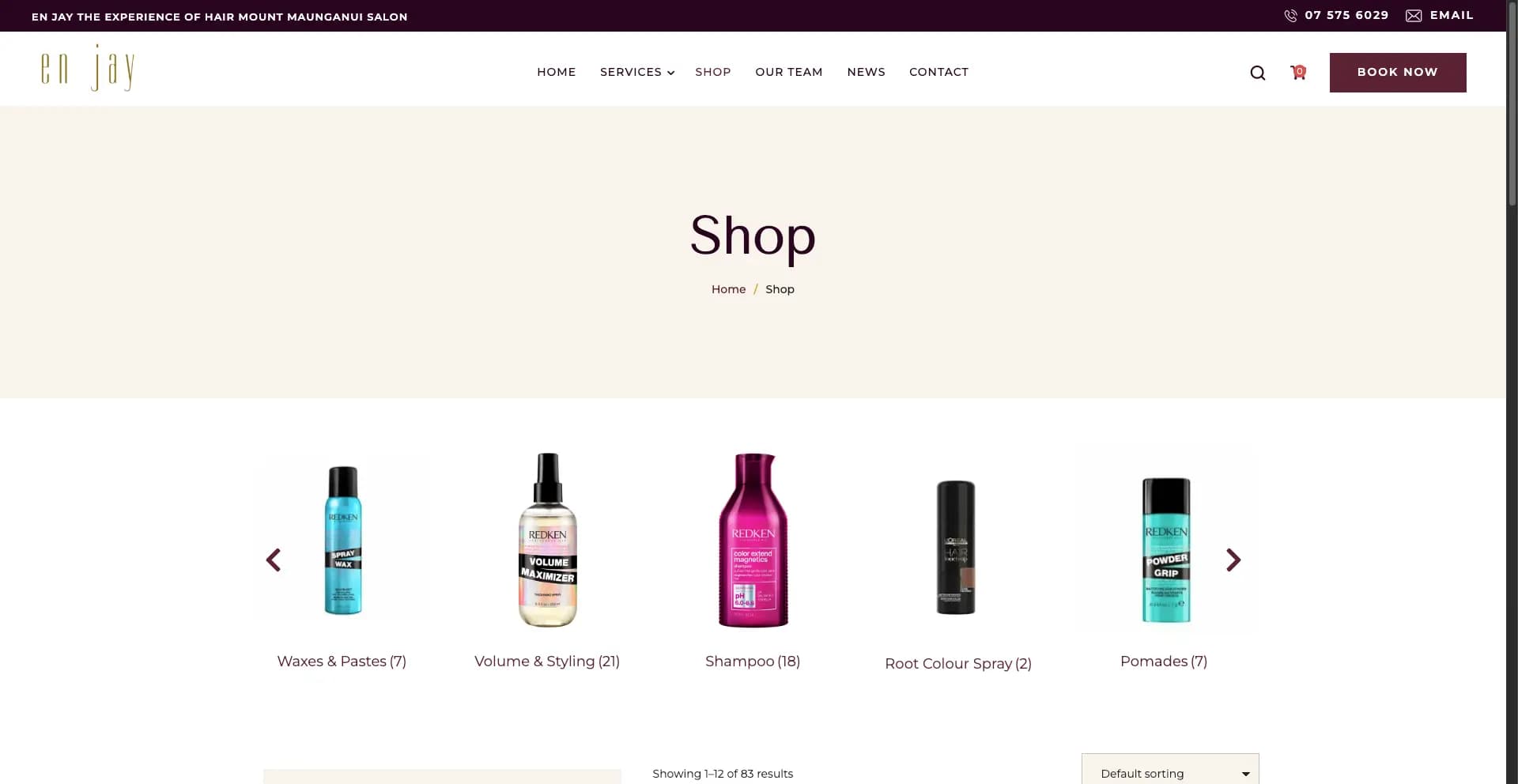 En Jay Hair Salon website displayed on a desktop screen - view 3