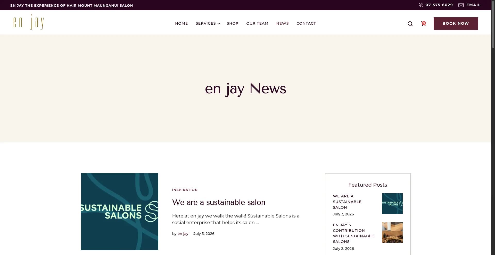 En Jay Hair Salon website displayed on a desktop screen - view 4