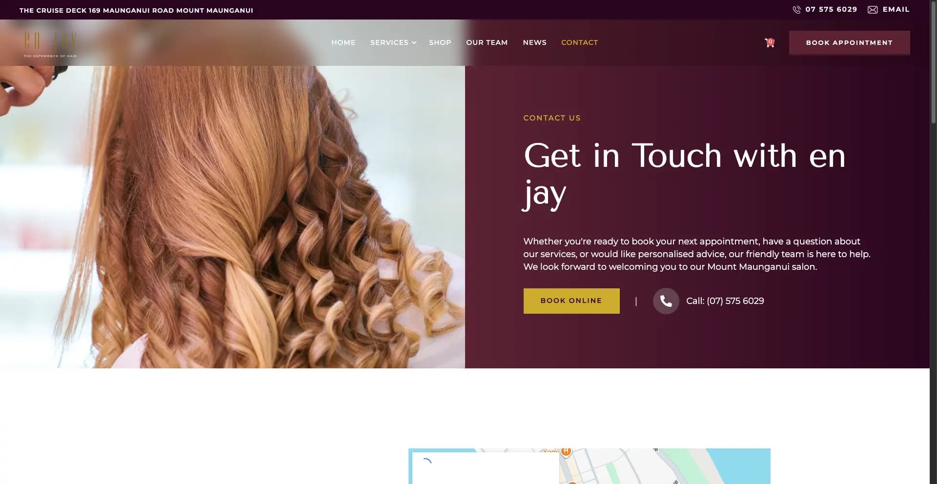 En Jay Hair Salon website displayed on a desktop screen - view 5