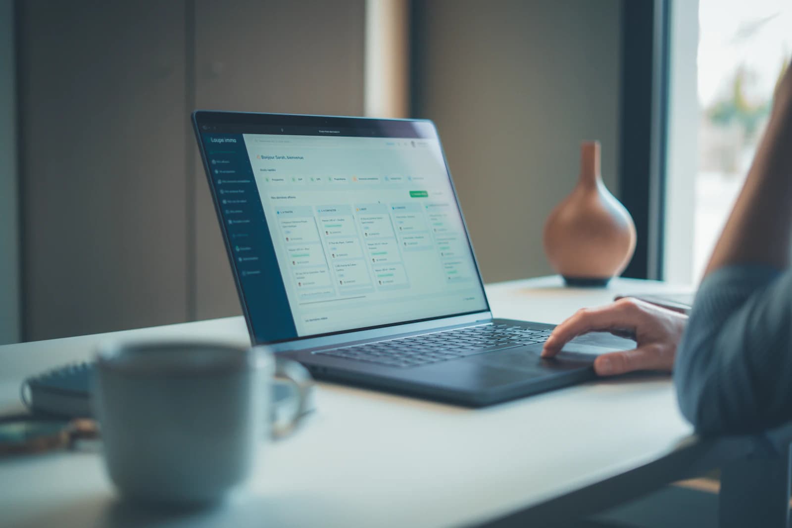 Content management workspace open on a laptop