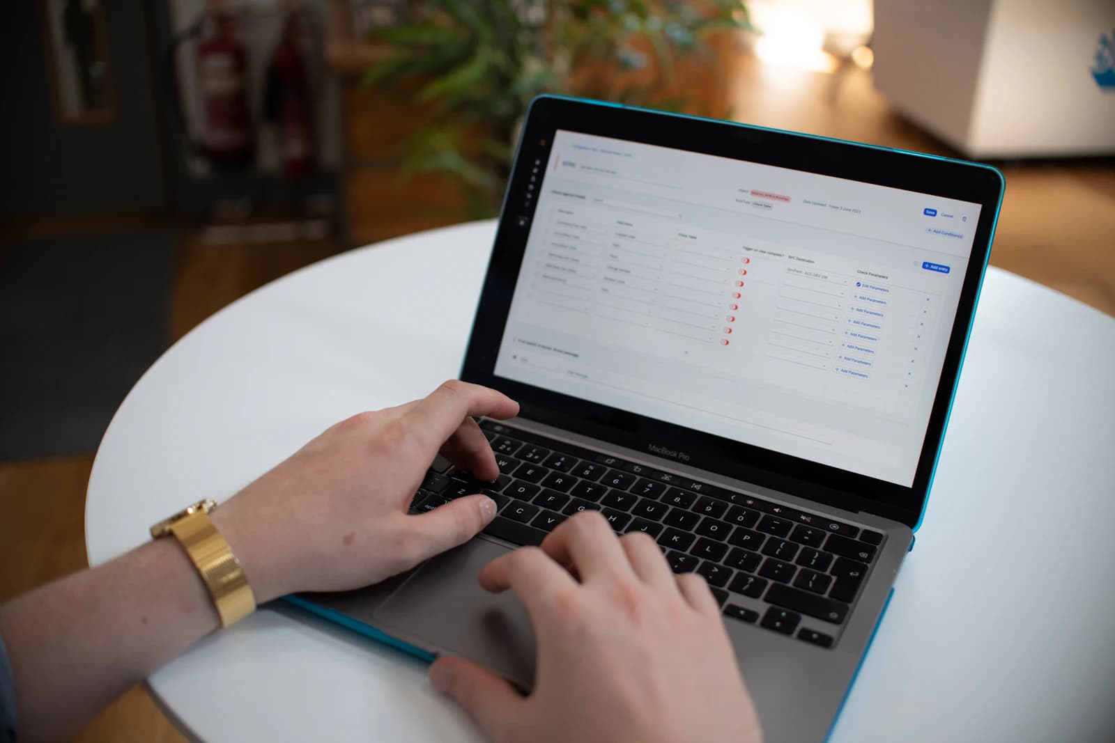 Business automation workflow being managed on a laptop